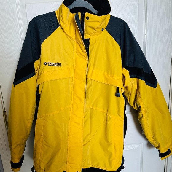 Columbia Y2K Womens L Ski Snowboard Jacket Yellow Black Liner Multi Pockets Zip - Picture 1 of 8